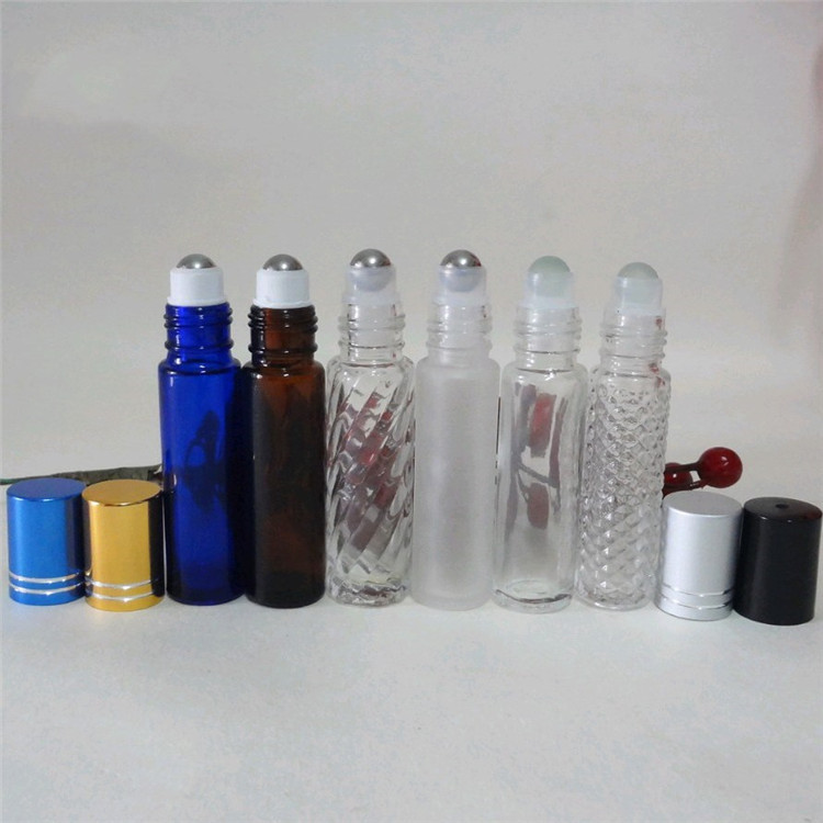 Hot sale empty 5ml 8ml 10ml roll on clear and frosted glass bottle with lids