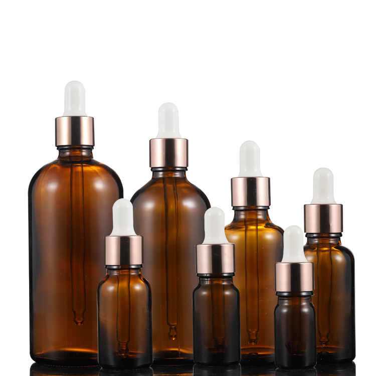 Hot sale empty bottles for hair oil empty dropper bottles amber with rose gold dropper head
