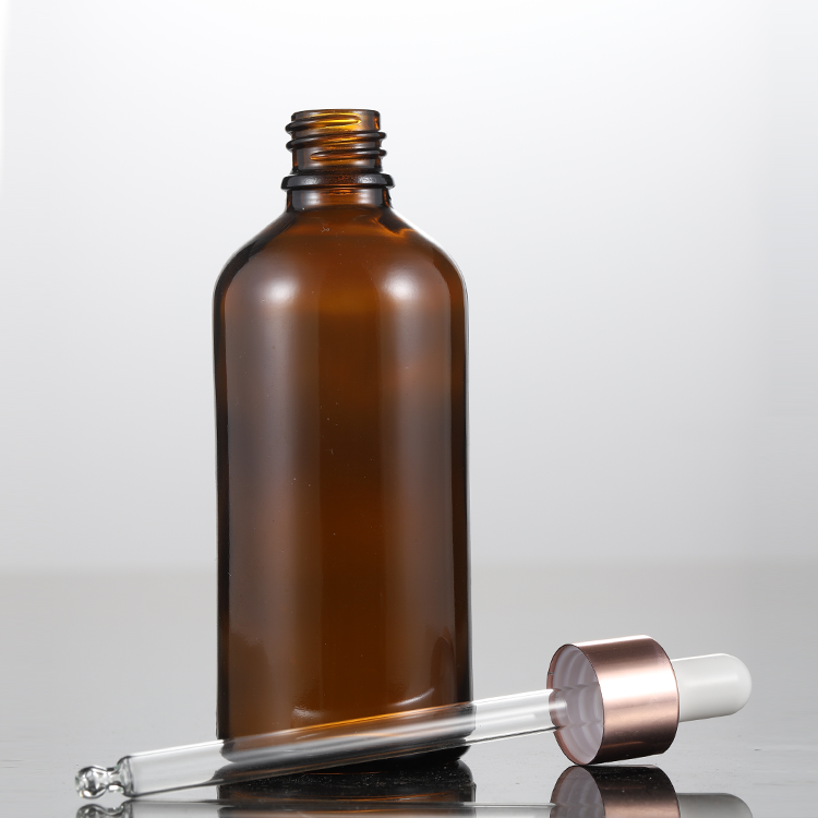 Hot sale empty bottles for hair oil empty dropper bottles amber with rose gold dropper head