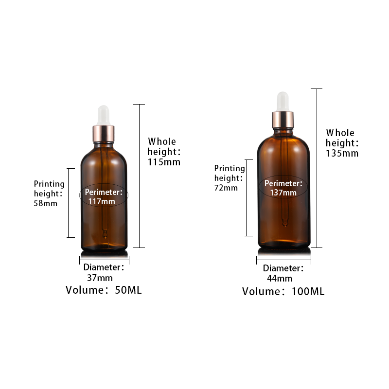Hot sale empty bottles for hair oil empty dropper bottles amber with rose gold dropper head