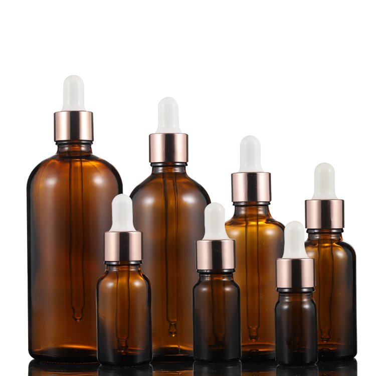 Hot sale empty bottles for hair oil empty dropper bottles amber with rose gold dropper head