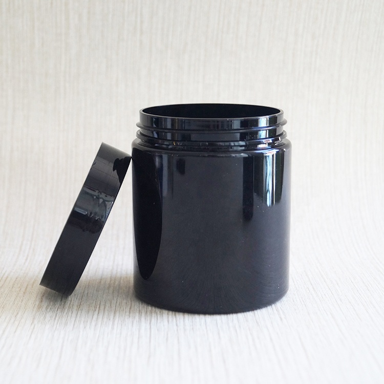 Hot sale empty large plastic cosmetic container 500g pet jar black with lids