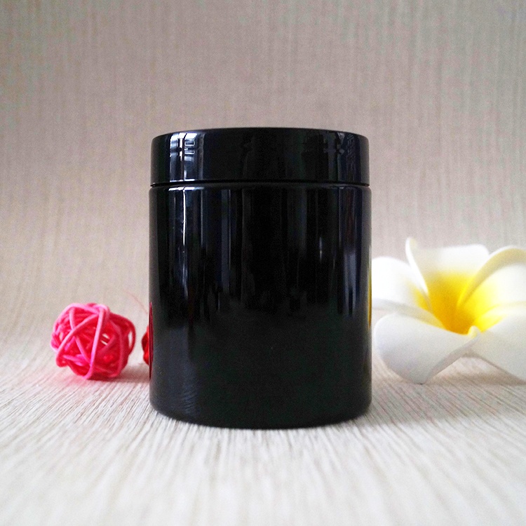 Hot sale empty large plastic cosmetic container 500g pet jar black with lids