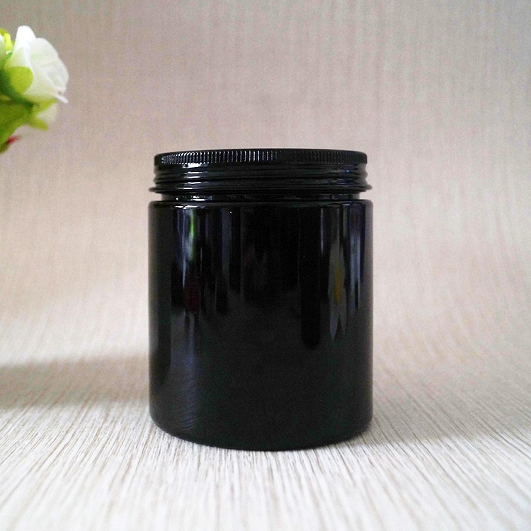 Hot sale empty large plastic cosmetic container 500g pet jar black with lids