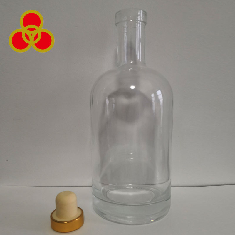 Hot sale empty round glass gin/rum/tequila/whiskey bottle 750ml