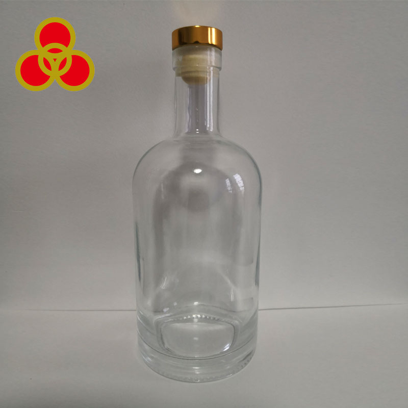 Hot sale empty round glass gin/rum/tequila/whiskey bottle 750ml