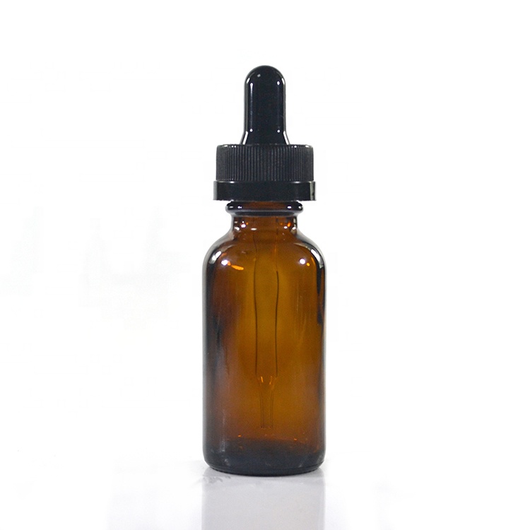 Hot sale essential oil e liquid 1 oz 30ml amber round boston glass dropper bottle