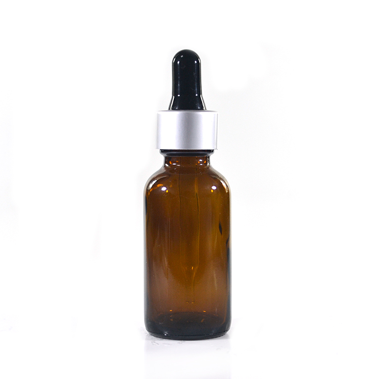 Hot sale essential oil e liquid 1 oz 30ml amber round boston glass dropper bottle