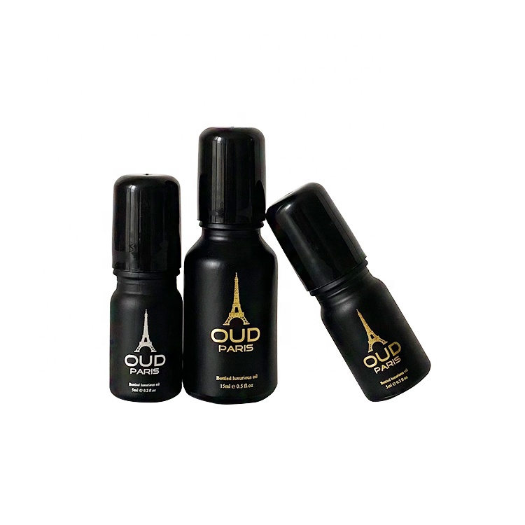 Hot sale essential oil roll on bottle 10ml 30ml matte black glass roller bottle with plastic cap steel ball