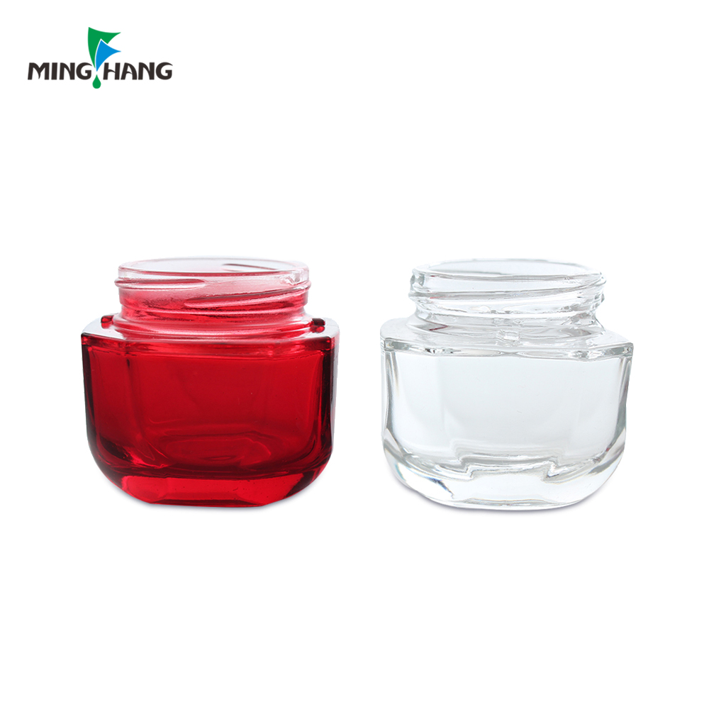 Hot sale factory direct frosted glass with black aluminum screw lid 50g cream jar