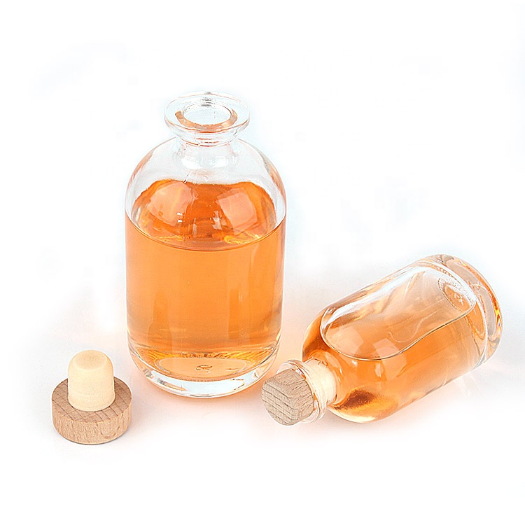 Hot sale fancy round 100ml 250ml 375ml 500ml clear fruit glass wine liquor bottle with cork stopper