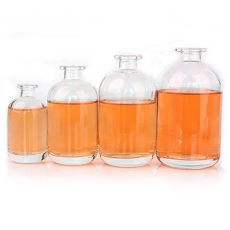 Hot sale fancy round 100ml 250ml 375ml 500ml clear fruit glass wine liquor bottle with cork stopper