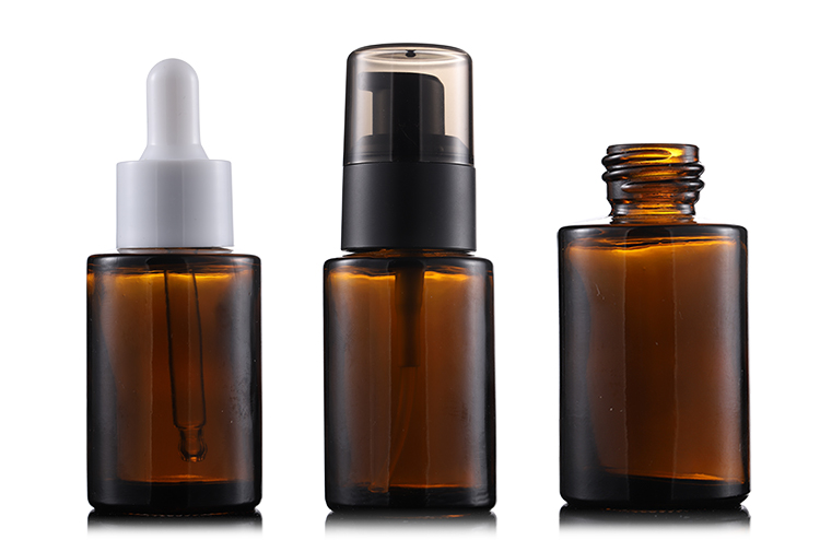 Hot sale flat shoulder amber bottles 30 ml amber glass dropper bottle with white dropper for essence essential oil