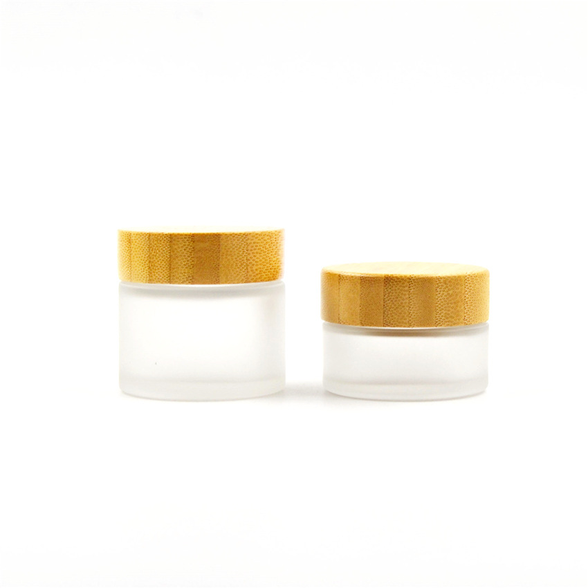 Hot sale frosted Huihe 30ml 50ml glass cream jar with bamboo cap