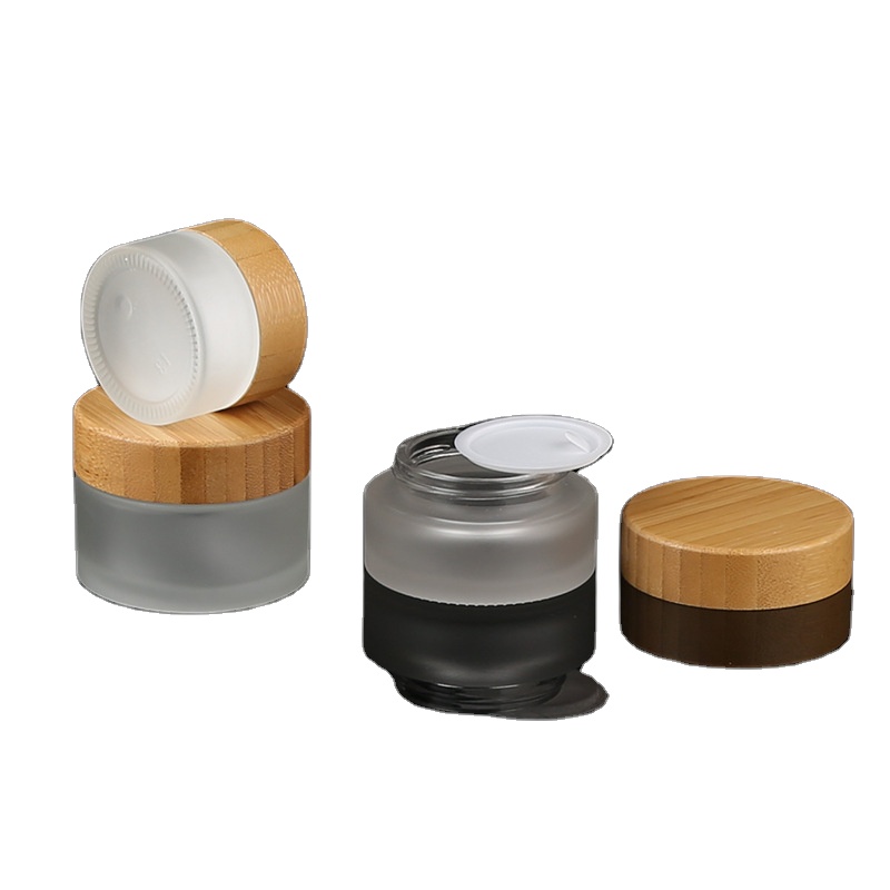Hot sale frosted Huihe 30ml 50ml glass cream jar with bamboo cap