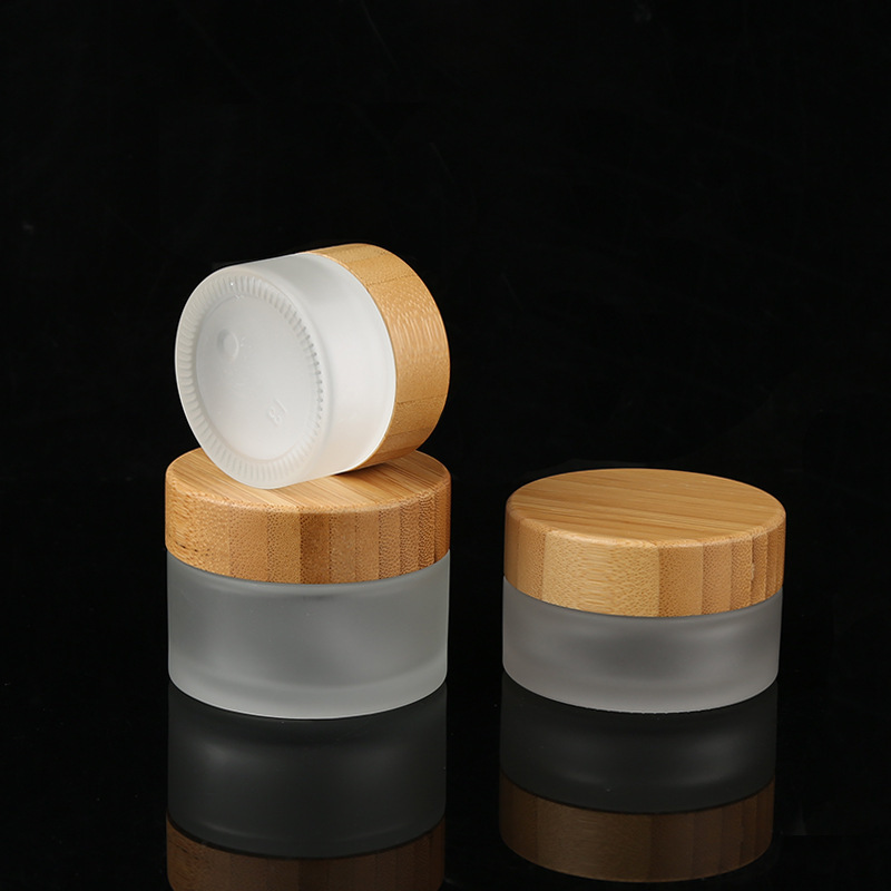 Hot sale frosted Huihe 30ml 50ml glass cream jar with bamboo cap