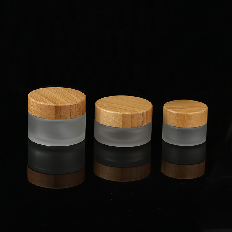 Hot sale frosted Huihe 30ml 50ml glass cream jar with bamboo cap