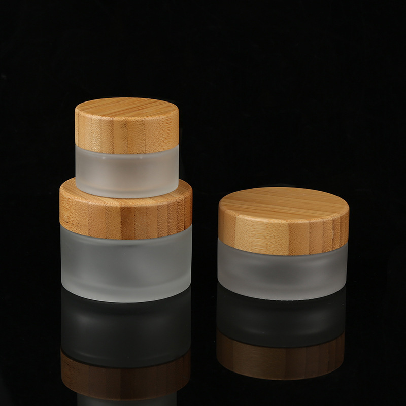 Hot sale frosted Huihe 30ml 50ml glass cream jar with bamboo cap