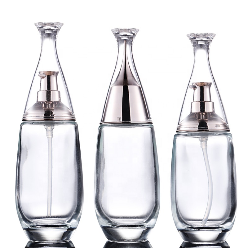 Hot sale glass cosmetic jar packaging 30g 50g transparent glass cream jar translucent glass jar 50g with unique shape cap