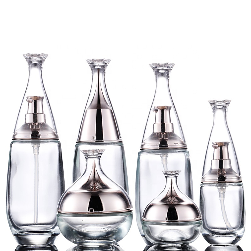Hot sale glass cosmetic jar packaging 30g 50g transparent glass cream jar translucent glass jar 50g with unique shape cap