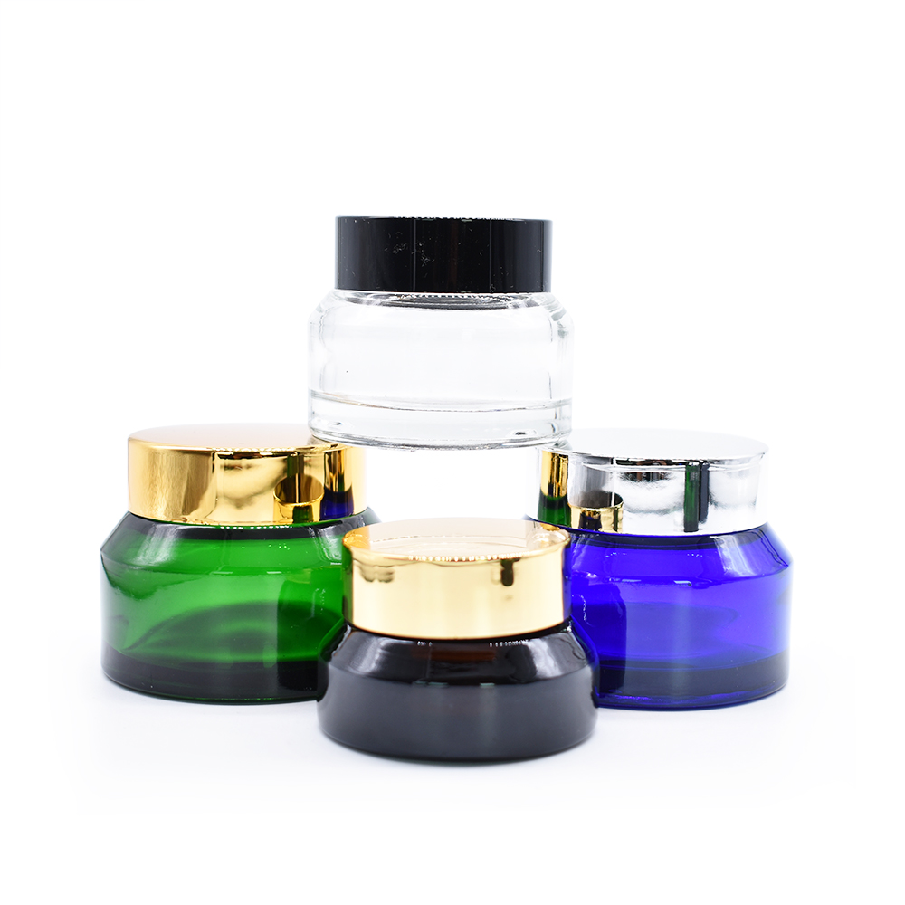 Hot sale glass jars with aluminum lids 30g 50g 100g clear glass cream jars