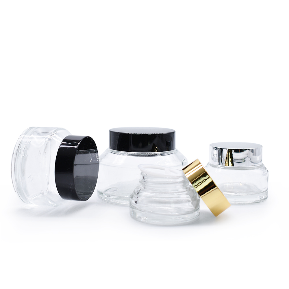 Hot sale glass jars with aluminum lids 30g 50g 100g clear glass cream jars