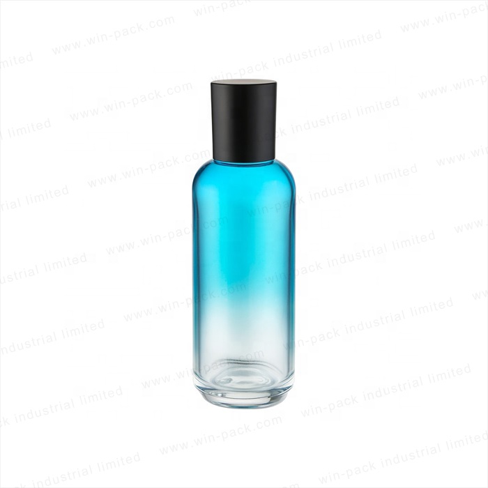 Hot sale glass lotion bottle and jar transparent blue color round shoulder toner bottle 40ml serum container and 50g jar