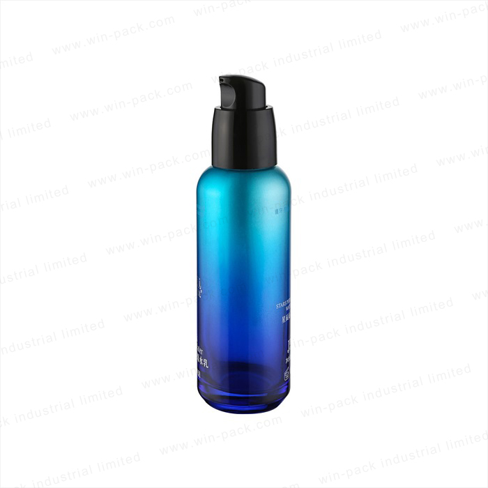 Hot sale glass lotion bottle and jar transparent blue color round shoulder toner bottle 40ml serum container and 50g jar