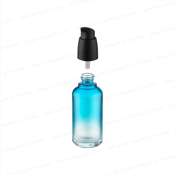 Hot sale glass lotion bottle and jar transparent blue color round shoulder toner bottle 40ml serum container and 50g jar