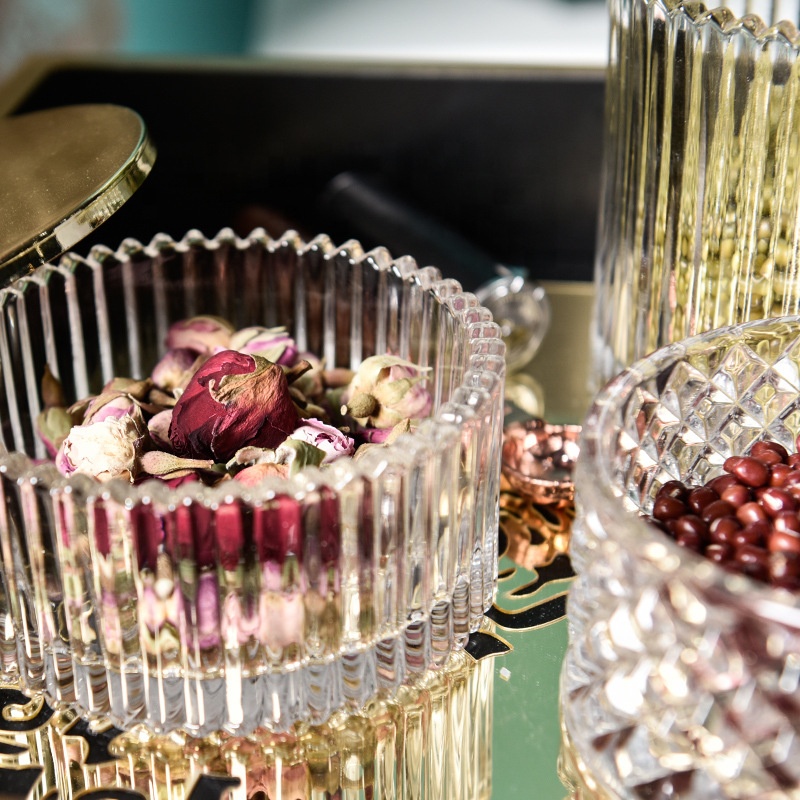 Hot sale gold delicate weding candles jewellery storage embossed glass jars