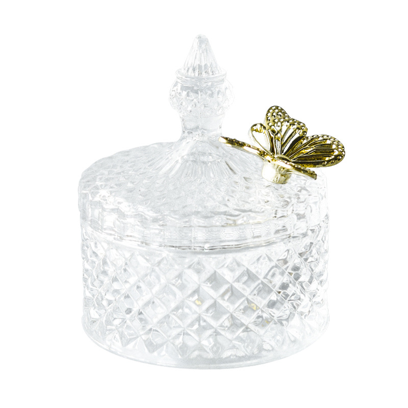 Hot sale gold delicate weding candles jewellery storage embossed glass jars