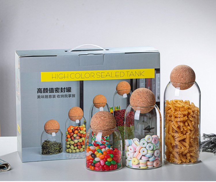 Hot sale in Amazon set of box storage Glass Jar with Cork Lid