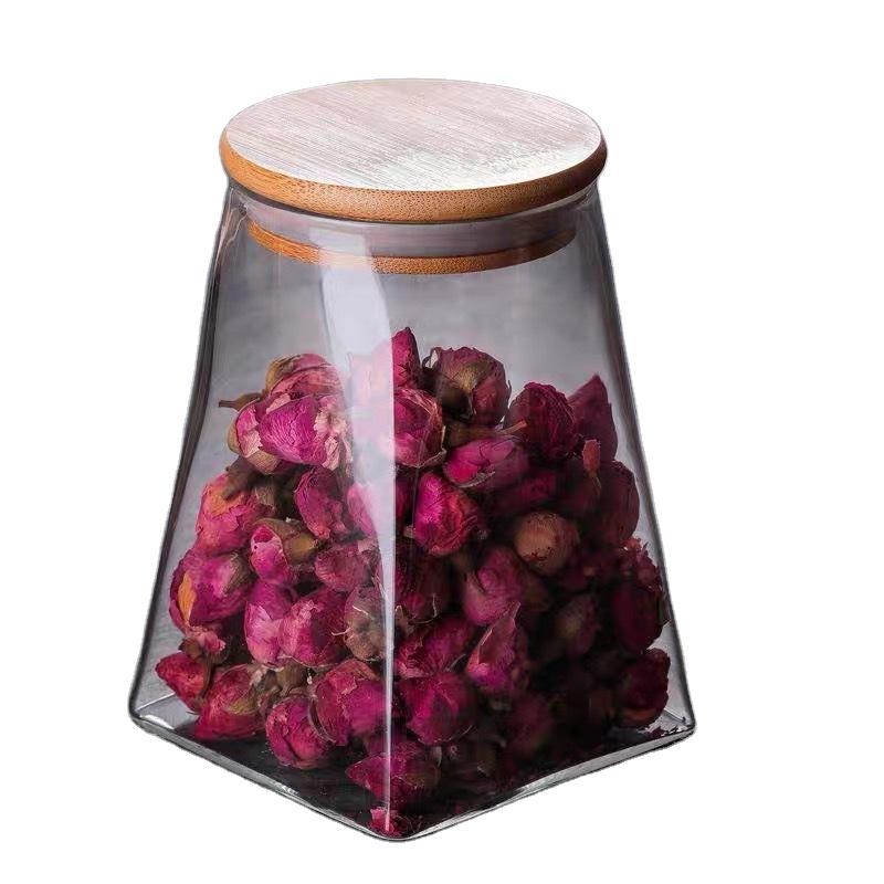 Hot sale irregular square glass sealed jar kitchen food storage tank trapezoidal tea leaves container coffee bean storage tank