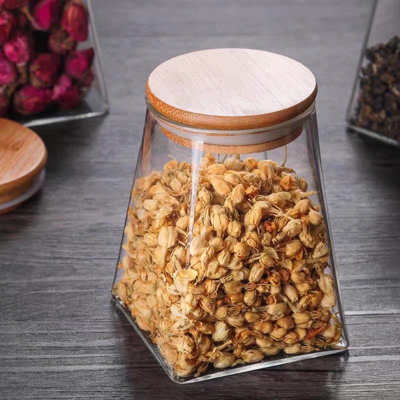 Hot sale irregular square glass sealed jar kitchen food storage tank trapezoidal tea leaves container coffee bean storage tank