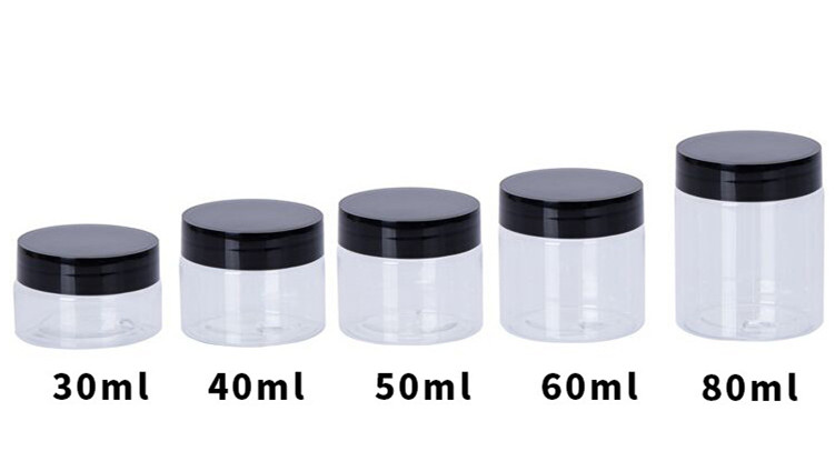 Hot sale light black 30ml 40ml 50ml 60m 80ml PET clear cream jar face mask cream box