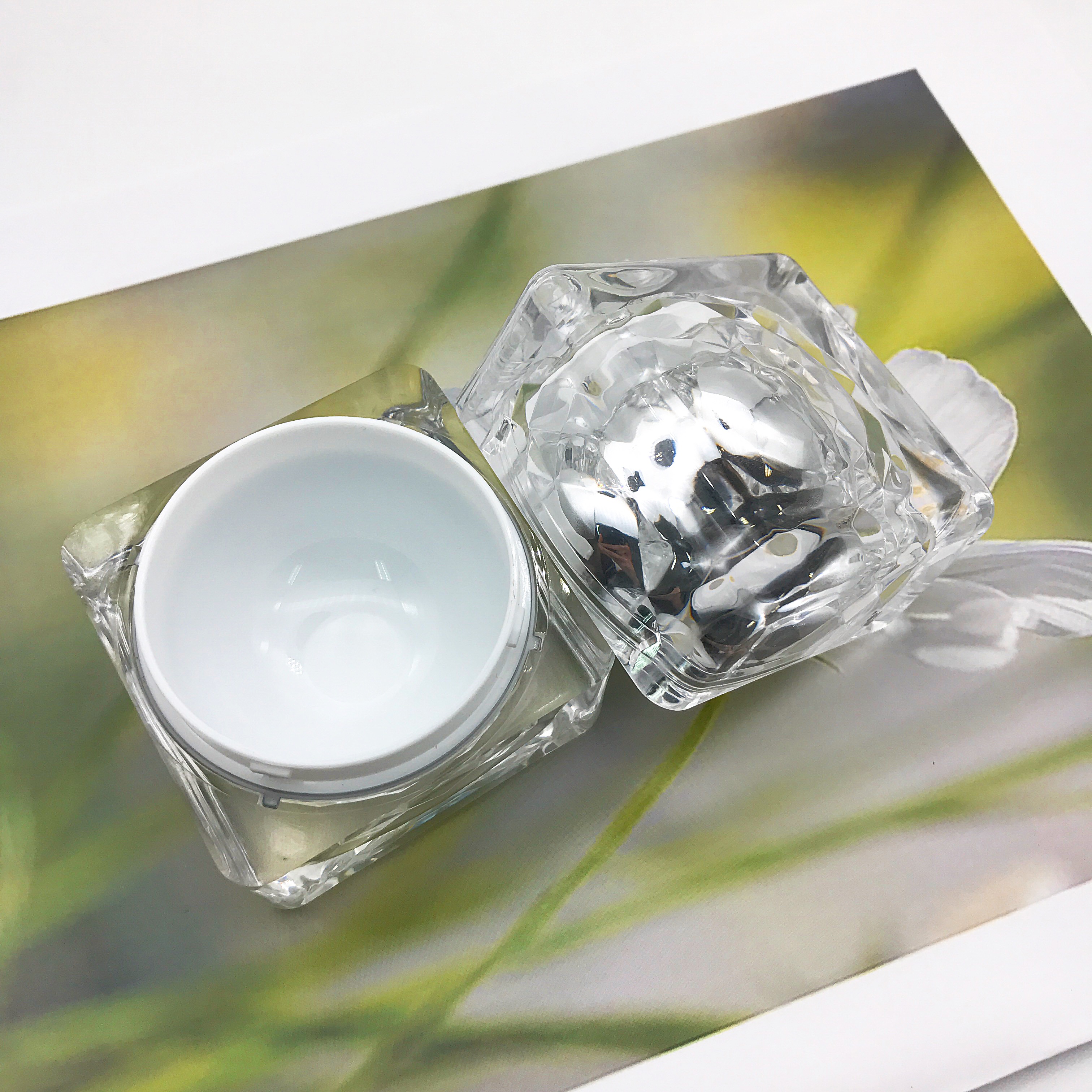 Hot sale luxury 50g acrylic square silver cosmetic cream jar for skin care