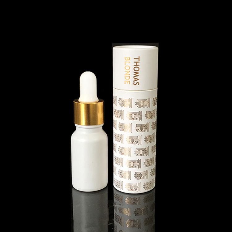Hot sale luxury dropper 10Ml frosted white Cosmetic glass essential oil bottle with dropper and white paper tube