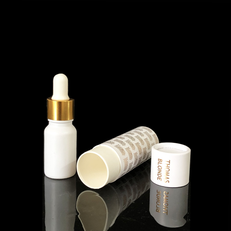Hot sale luxury dropper 10Ml frosted white Cosmetic glass essential oil bottle with dropper and white paper tube