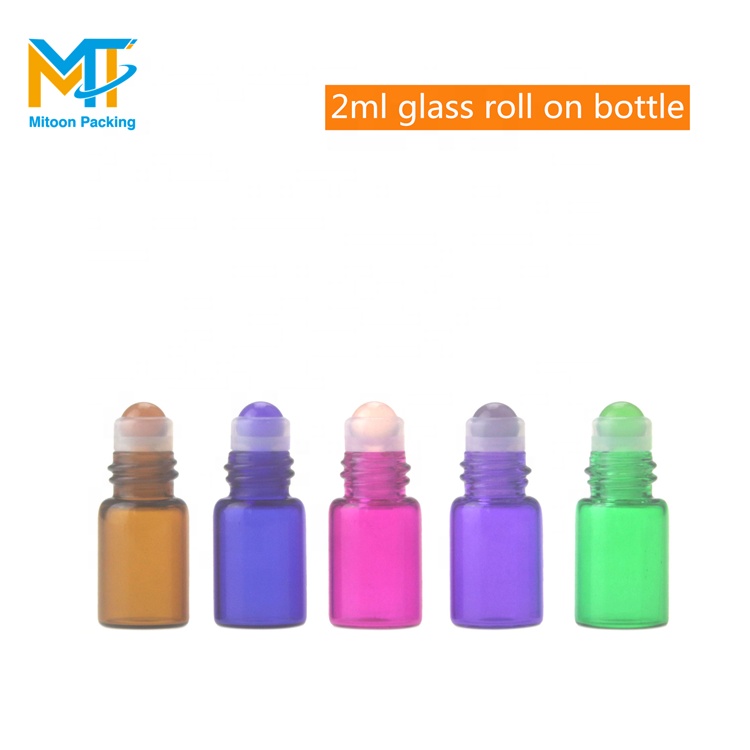 Hot sale mini 1ml 2ml 3ml colourful glass roll on bottle with colourful glass ball roller