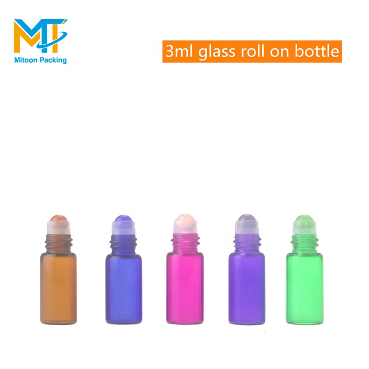 Hot sale mini 1ml 2ml 3ml colourful glass roll on bottle with colourful glass ball roller