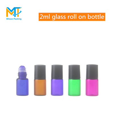 Hot sale mini 1ml 2ml 3ml colourful glass roll on bottle with colourful glass ball roller