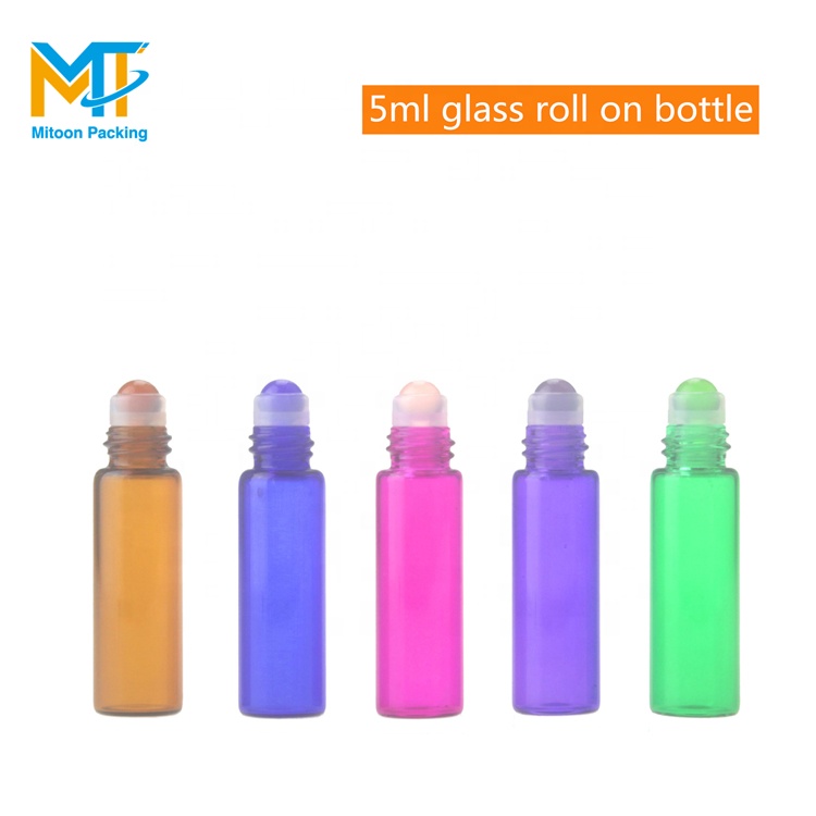 Hot sale mini 1ml 2ml 3ml colourful glass roll on bottle with colourful glass ball roller