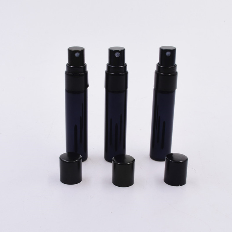 Hot sale mini travel pack 5 ml black  round perfume sample separate cosmetics into small glass bottles with spray
