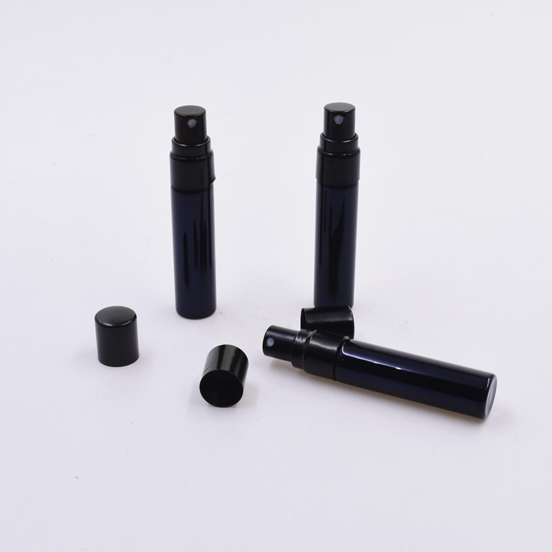 Hot sale mini travel pack 5 ml black round perfume sample separate cosmetics into small glass bottles with spray