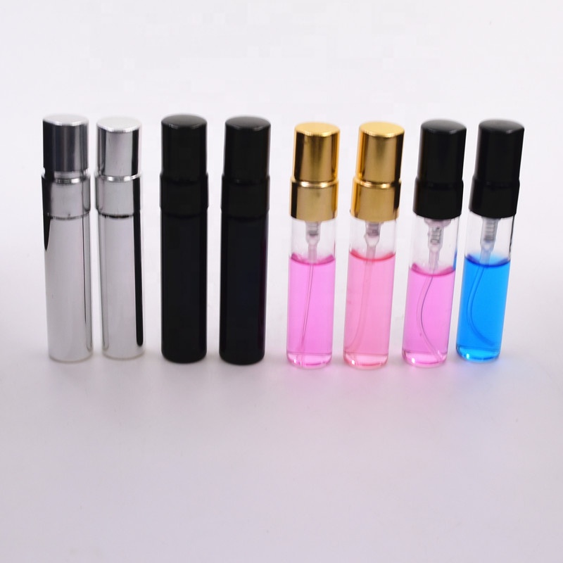 Hot sale mini travel pack 5 ml sliver round perfume sample separate cosmetics into small glass bottles with spray