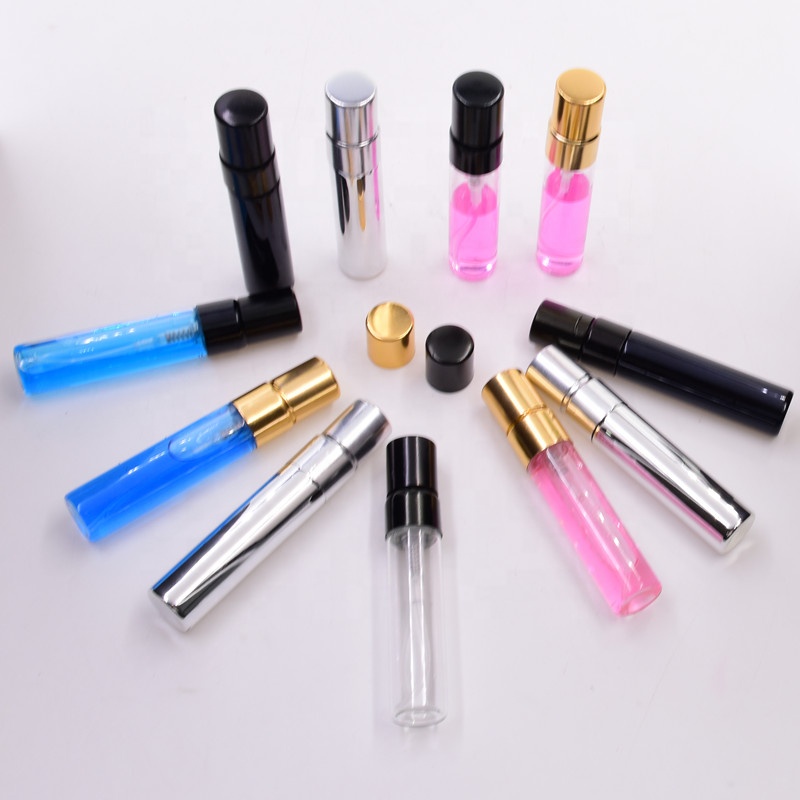 Hot sale mini travel pack 5 ml sliver round perfume sample separate cosmetics into small glass bottles with spray
