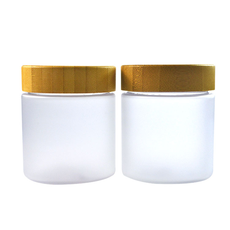 Hot sale natural 250g frosted clear cosmetic cream PET jar with bamboo lid