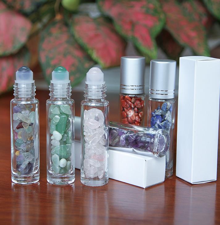 Hot sale natural jade stones perfume glass 10ml essential oil roll on bottles with gemstone roller