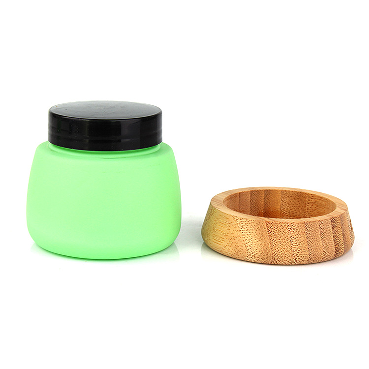 Hot sale new empty unique 120ml 4oz matte green face facial mask glass jar cosmetic packaging with bamboo lid