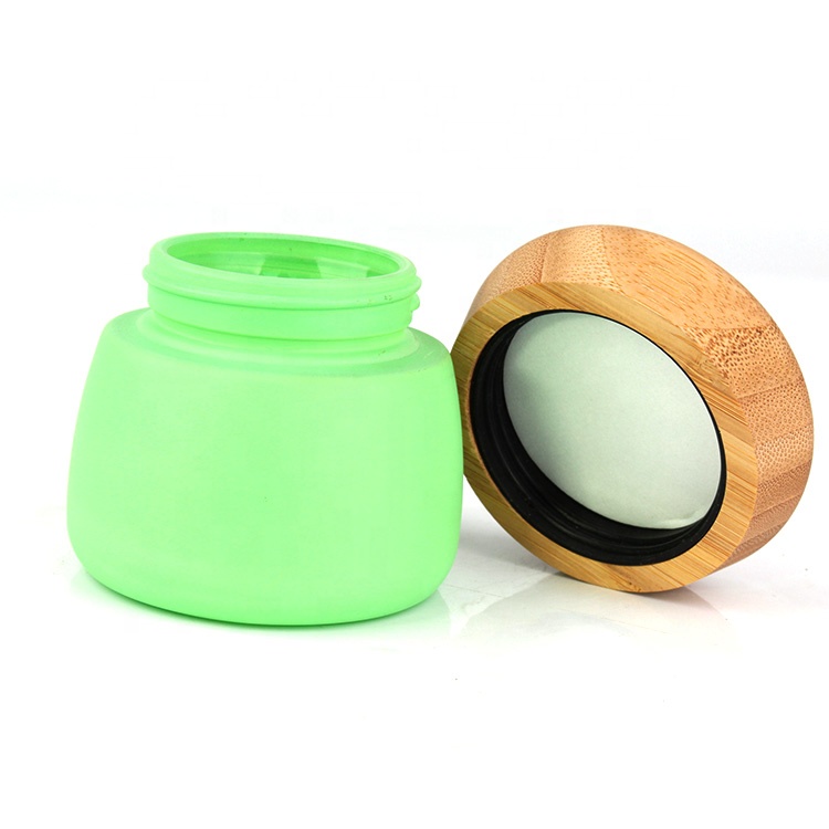 Hot sale new empty unique 120ml 4oz matte green face facial mask glass jar cosmetic packaging with bamboo lid